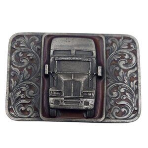 Kenworth Semi-Truck Belt Buckle Silvertone Red Enamel Tonkin Bergamot W-420 1992